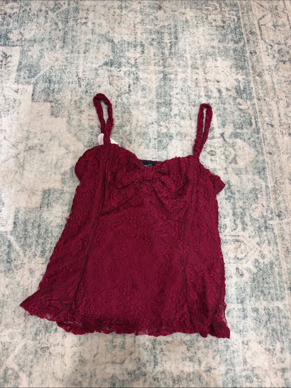 Y2K Rue21 Burgundy Lace Camisole Tank Top sweetheart neckline bow wimsy goth XL